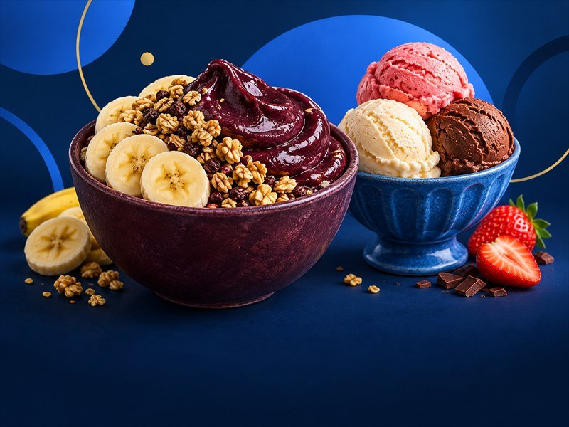 Açaí e sorvetes em arte de categoria